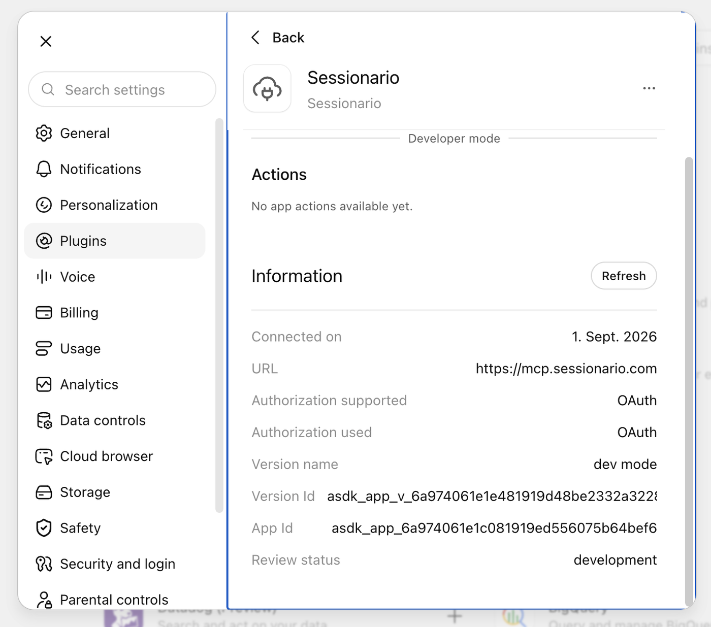 Der fertige Eintrag mit Verbindungsdatum, Adresse und OAuth