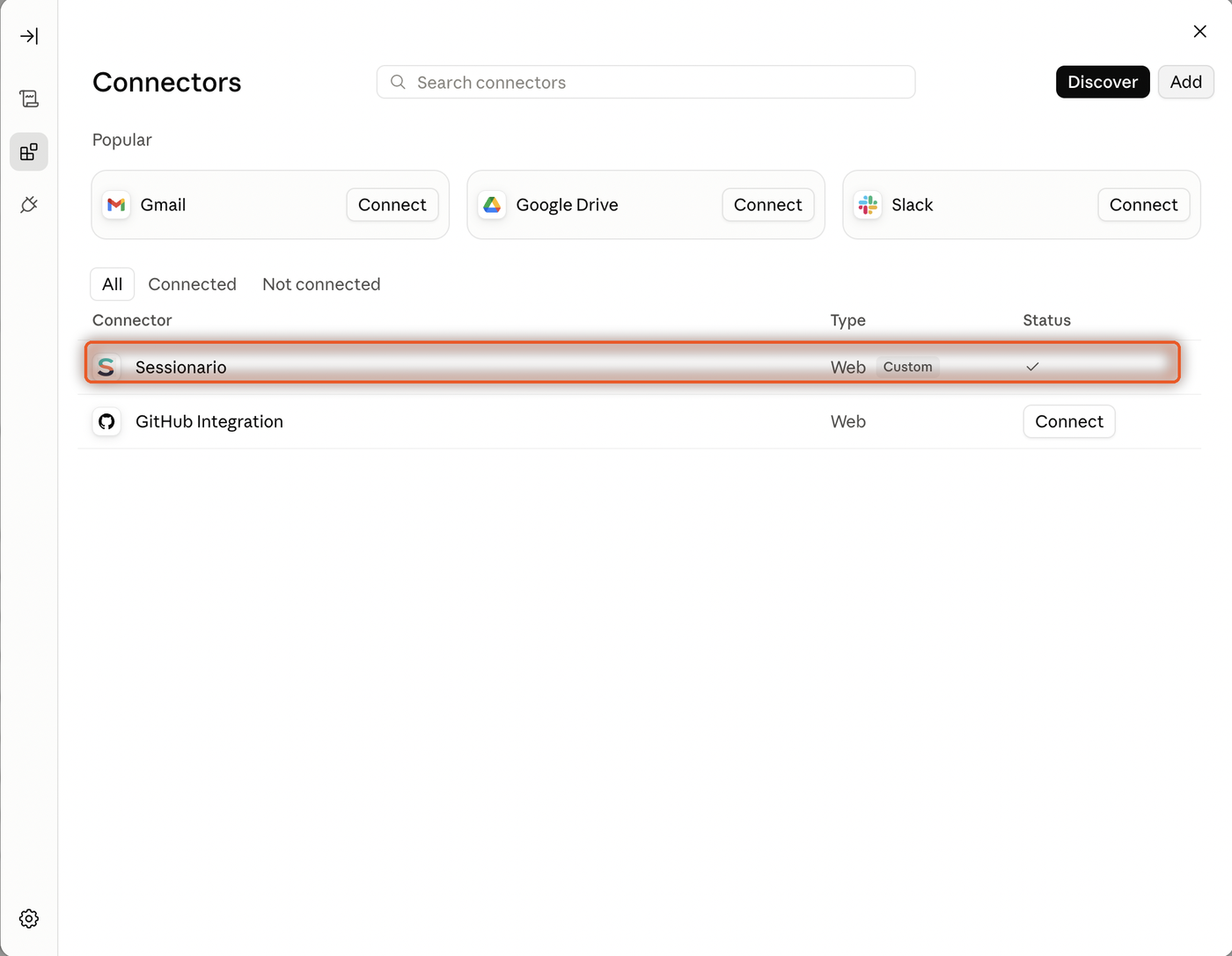 Sessionario listed as a connected connector