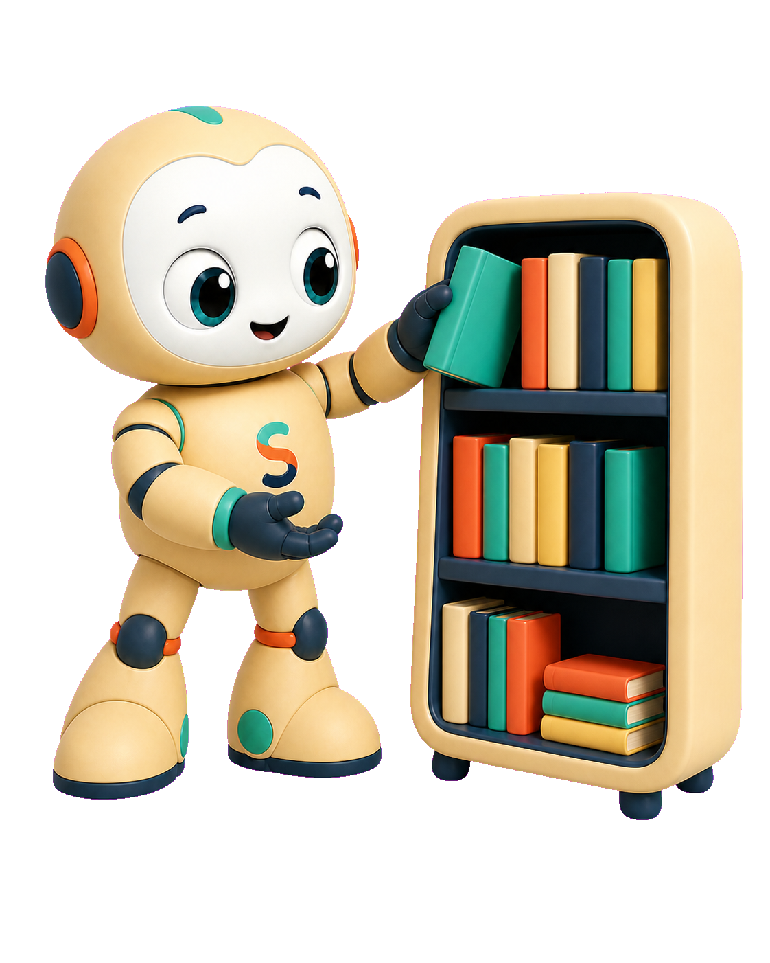 Sessi vor einem Bücherregal